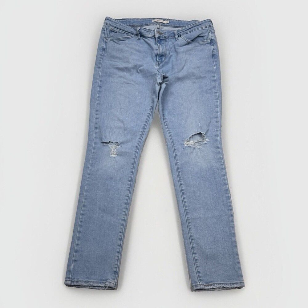 Levis 711 Jeans Womens 32 Skinny Distressed Light Blue Stretch Measure 33 x 27.5